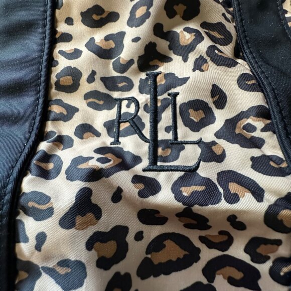 Lauren Ralph Lauren Leopard Print Tote Bag With Black Trim & Handles Spacious - Picture 2 of 8